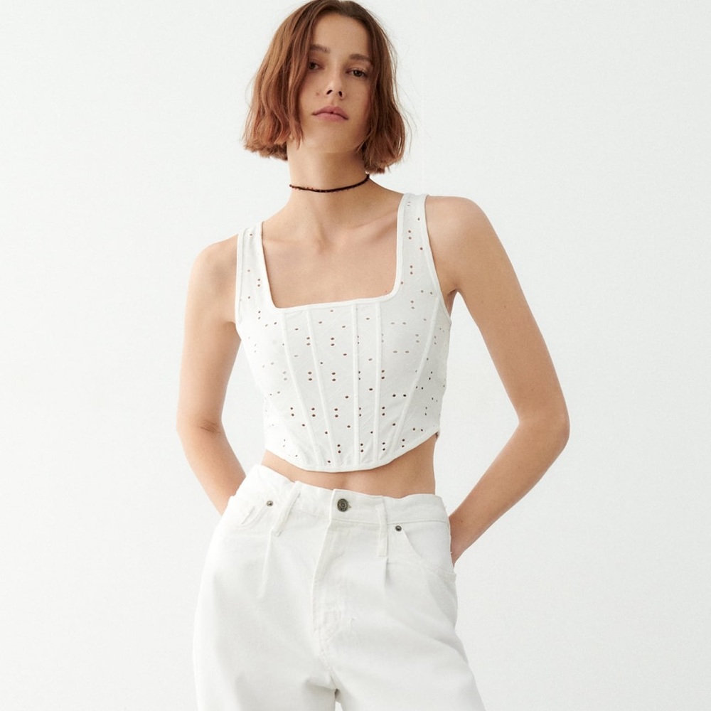 SOLD❌🌹 Zara White Jacquard Corset Top